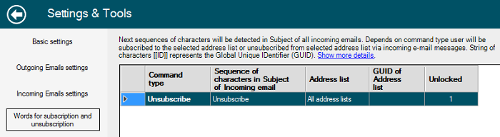 Unsubscribtion of recipient by word in subject
